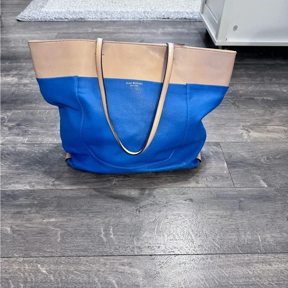 Isaac Mizrahi Blue and Tan Tote Bag - Picture 1 of 11